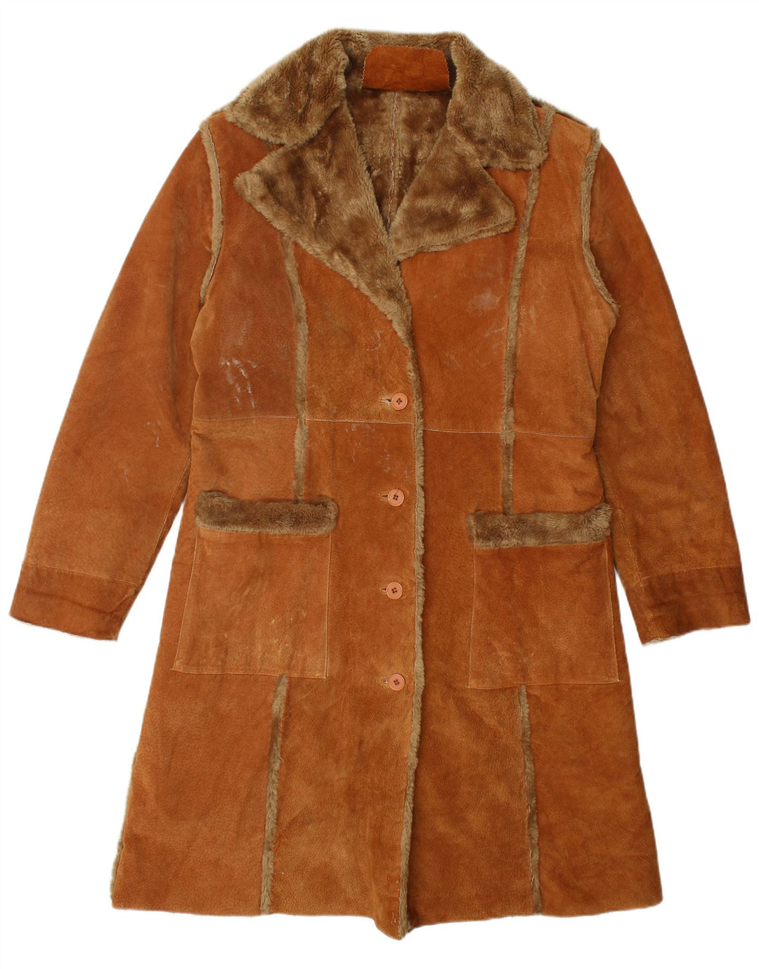 Vintage ženski kaput od šištrenih šiša UK 18 XL smeđa koža