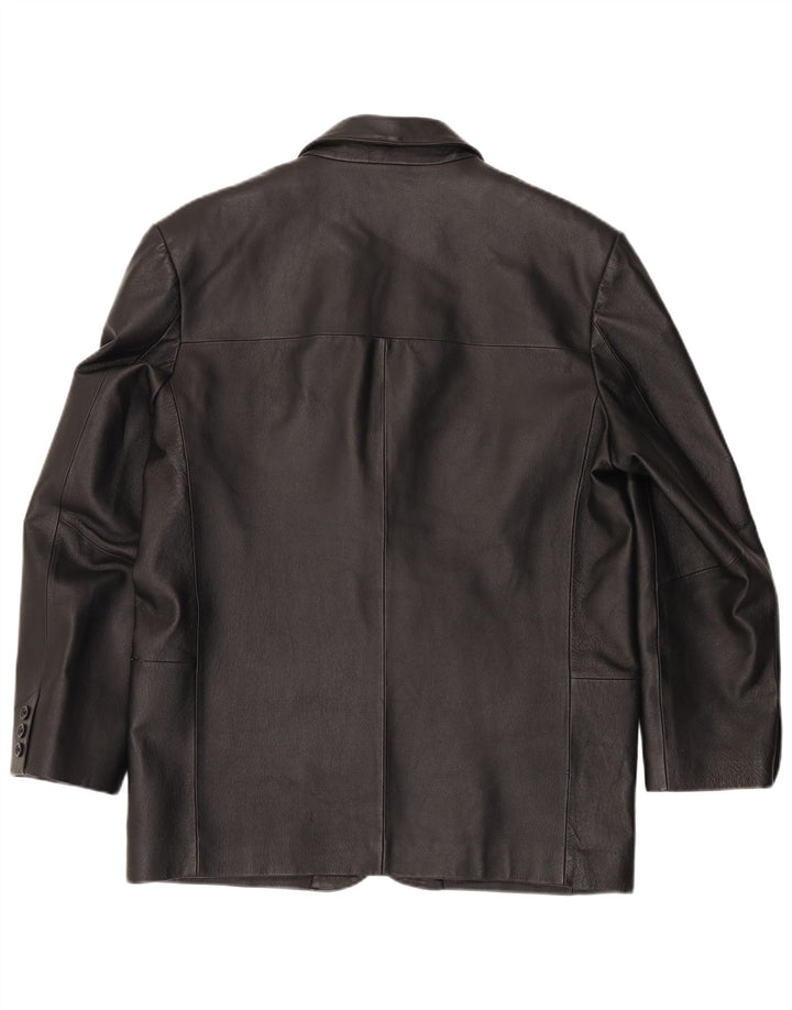 ROUTE 66 Mens 3 Button Leather Blazer Jacket UK 42 XL Black Leather