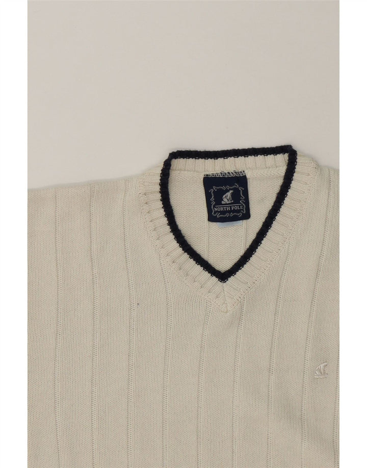 NORTH POLE Mens V-Neck Jumper Sweater Large Off White Vintage North Pole and Second-Hand North Pole from Messina Hembry 