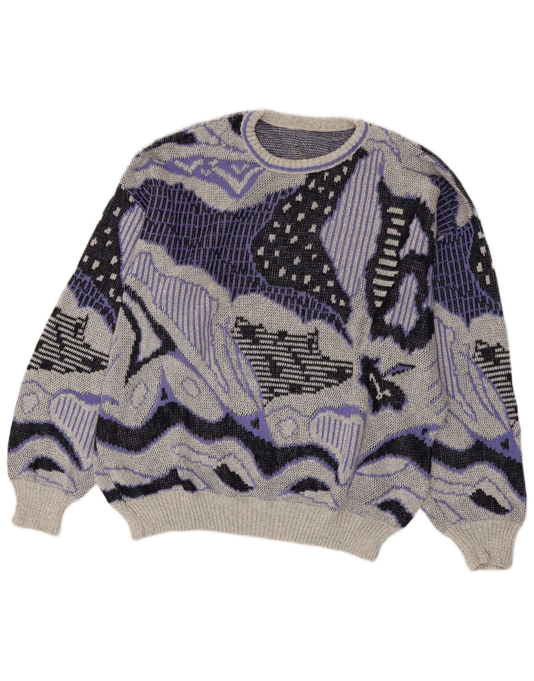 VINTAGE ženski pulover s okruglim izrezom s apstraktnim uzorkom UK 20 2XL siva