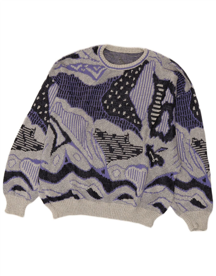 VINTAGE ženski pulover s okruglim izrezom s apstraktnim uzorkom UK 20 2XL siva