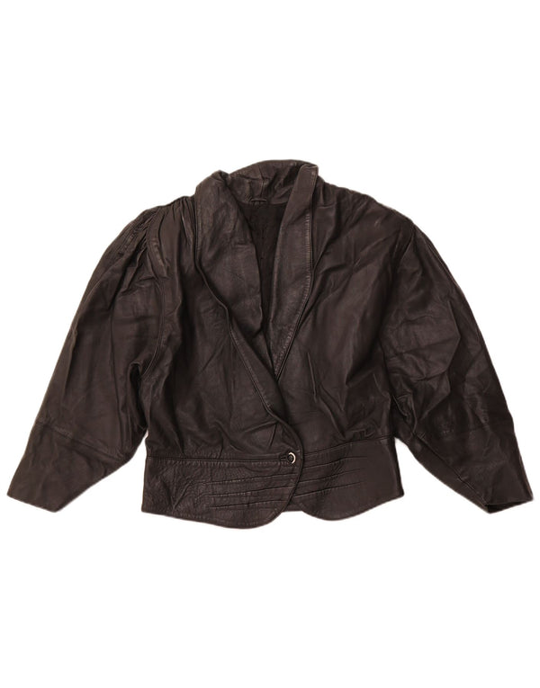 VINTAGE ženska uspravna kožna jakna UK 10 Mala crna