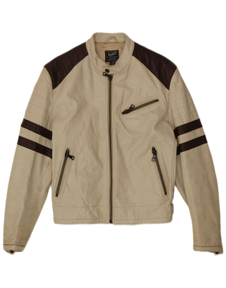 Gas muška kožna trkaća jakna UK 40 Large Beige Colourblock