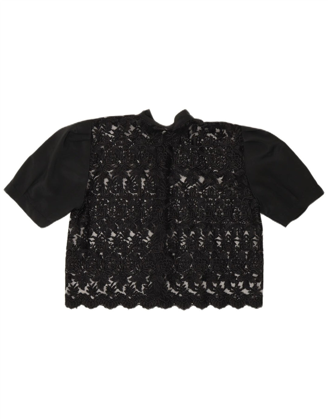 Vintage ženska kratka prozirna košulja bluza UK 14 srednje crna cvjetna