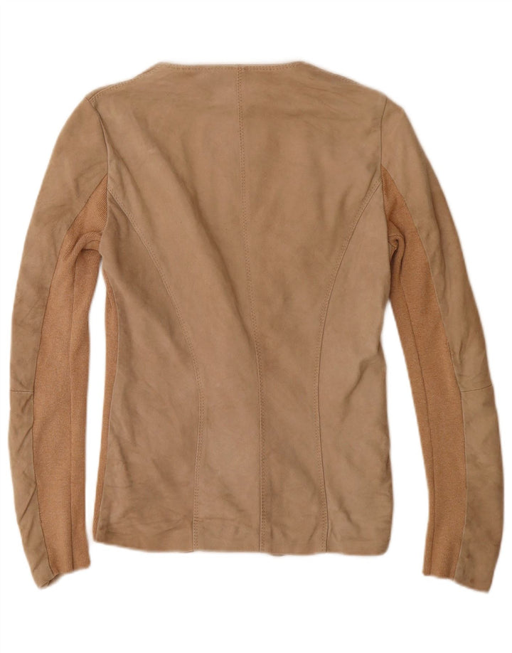 Zaštitni znak Ženska jakna od brušene kože s 1 gumbom UK 10 Small Beige Colourblock