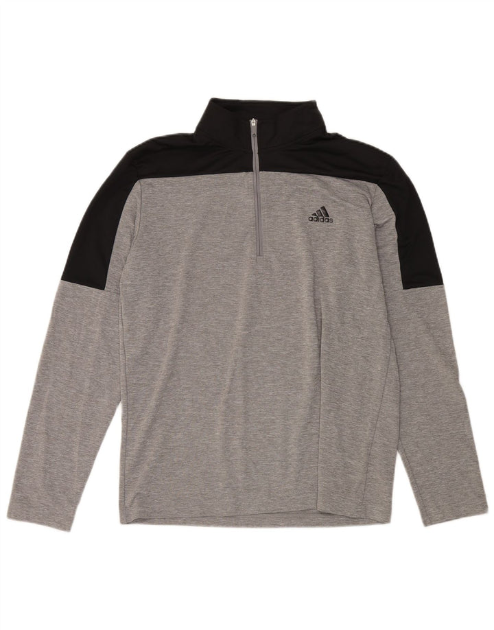 ADIDAS Mens Zip Neck Pullover Tracksuit Top Medium Grey Colourblock