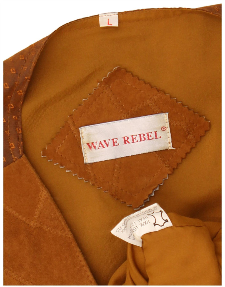 VINTAGE muški prsluk od brušene kože, velika smeđa patchwork koža