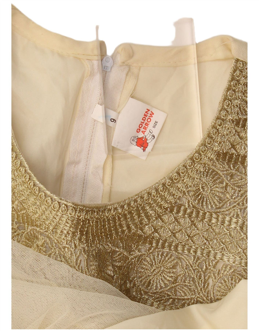 VINTAGE ženska haljina A-kroja dugih rukava US 6 srednje bež cvjetne boje