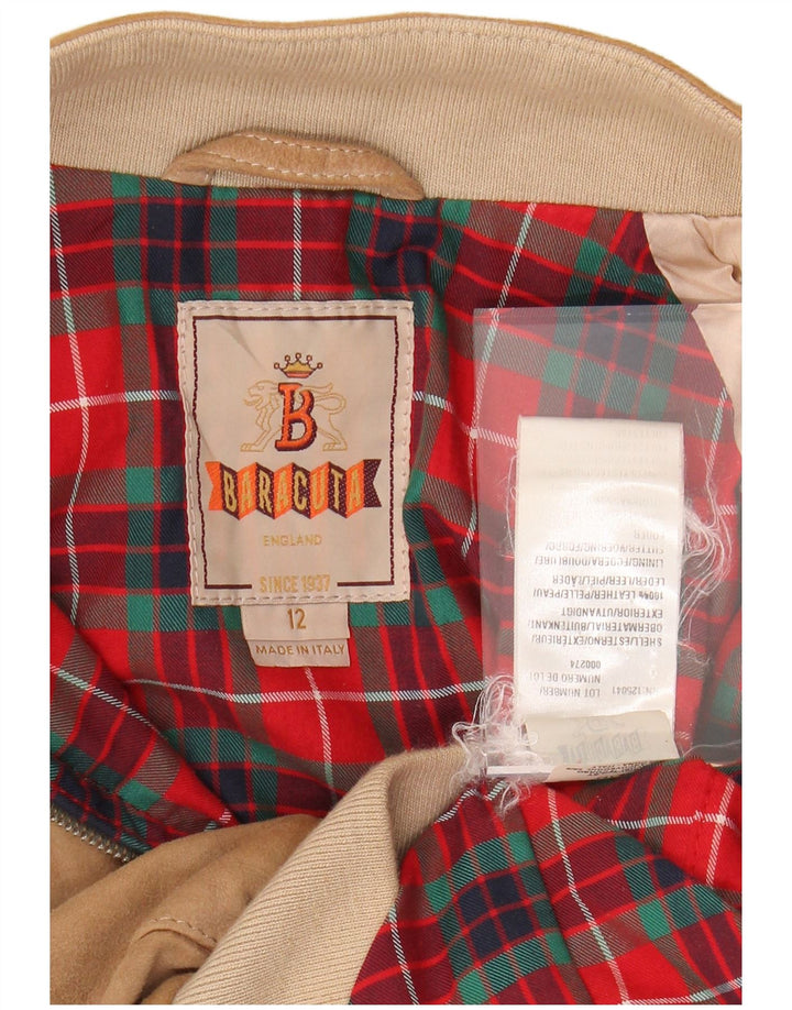 BARACUTA Womens Suede Bomber Jacket UK 12 Medium Beige Leather