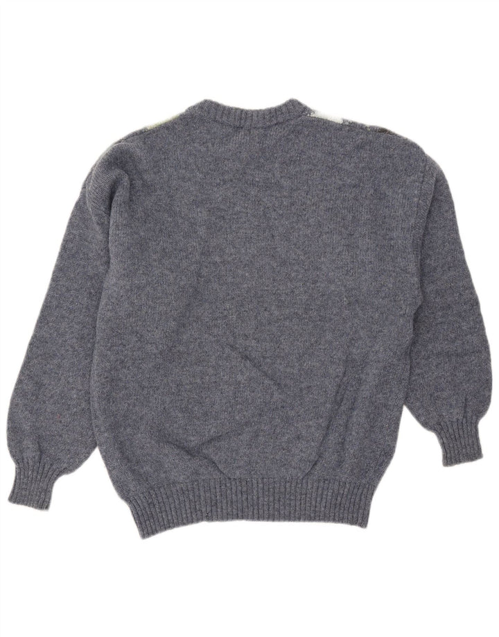 Trussardi muški džemper s okruglim izrezom Srednje plavi Argyle/Diamond Wool