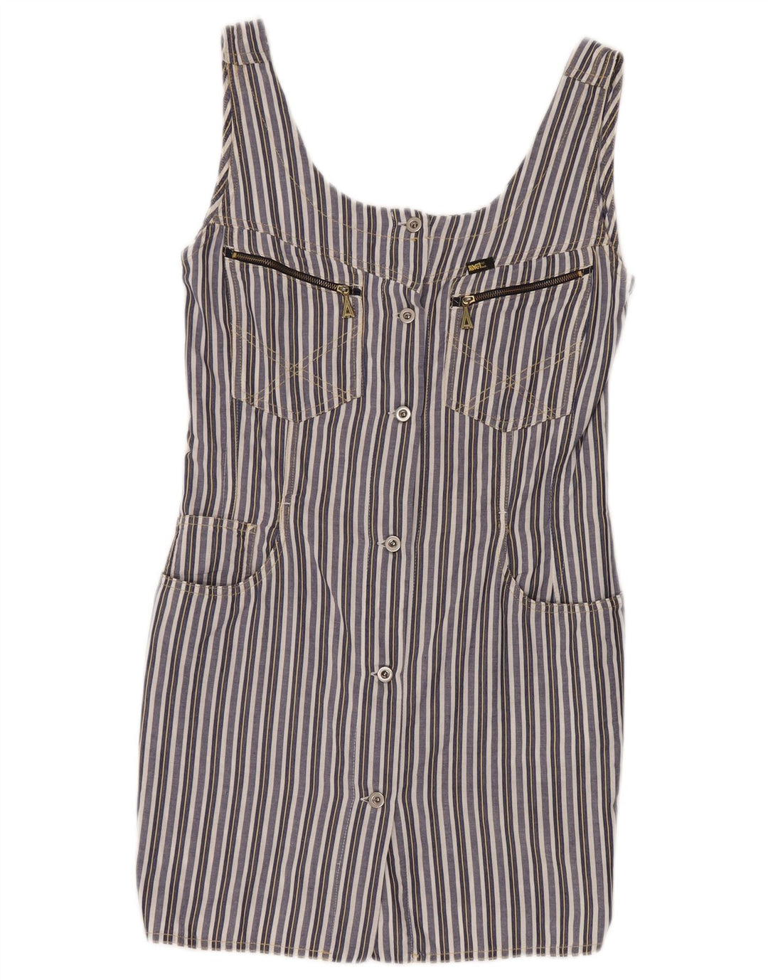 VINTAGE ženska plašt haljina bez rukava UK 8 Mala tamnoplava prugasta