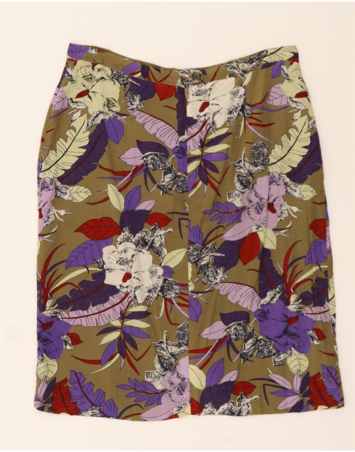 VINTAGE Womens Straight Skirt W30 Medium Khaki Floral Vintage Vintage and Second-Hand Vintage from Messina Hembry 