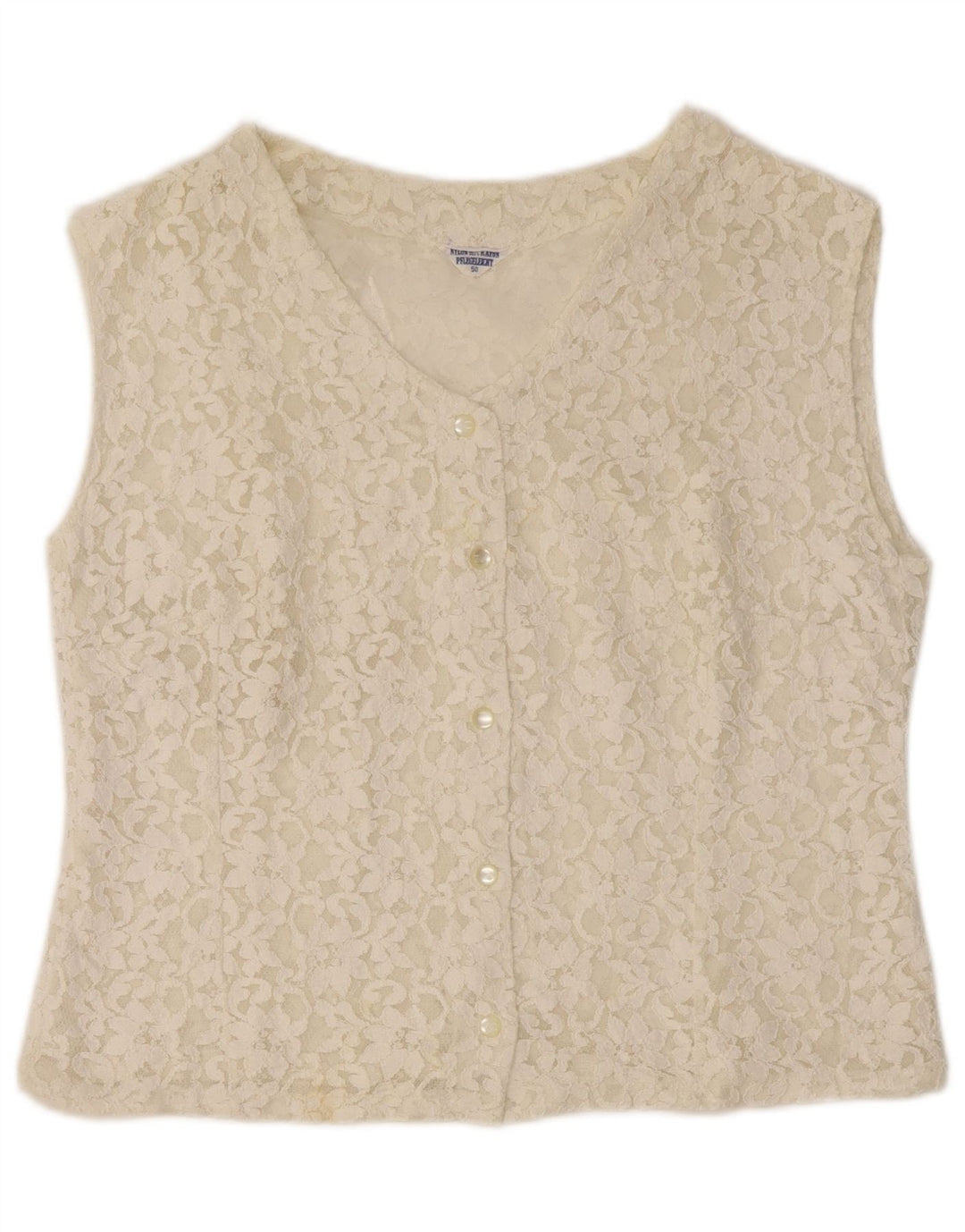 VINTAGE ženska skraćena košulja bez rukava bluza IT 50 XL sivo bijela cvjetna