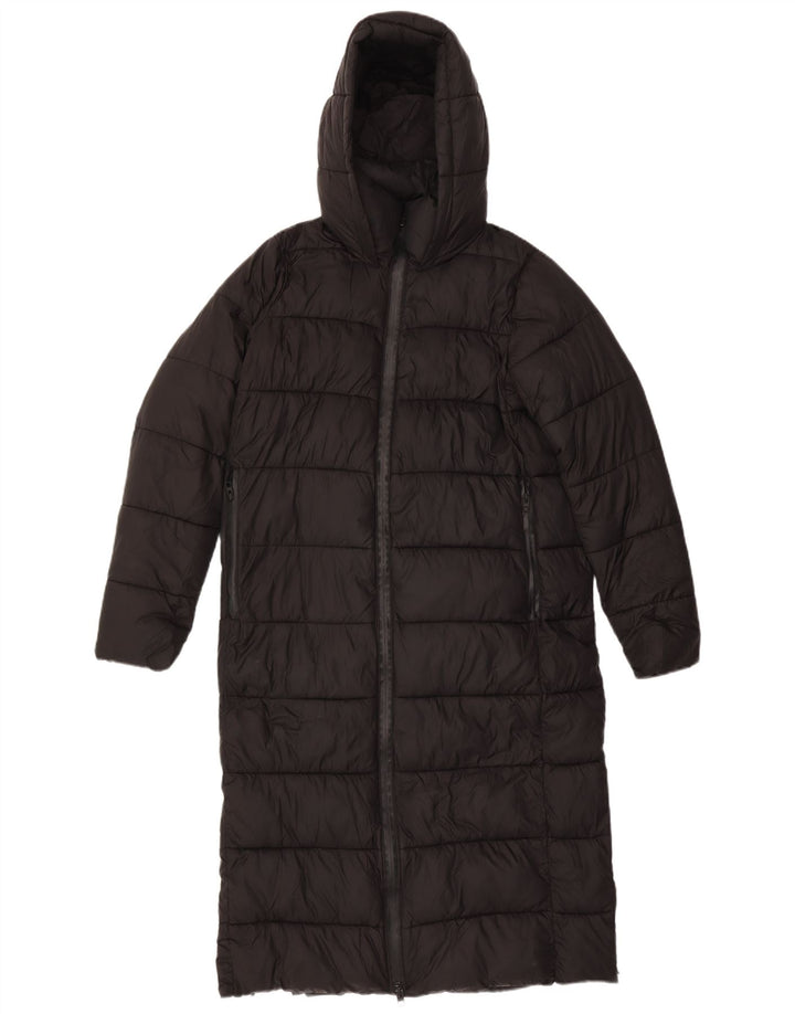 ZARA ženski preveliki podstavljeni kaput s kapuljačom UK 10 Mali crni poliester