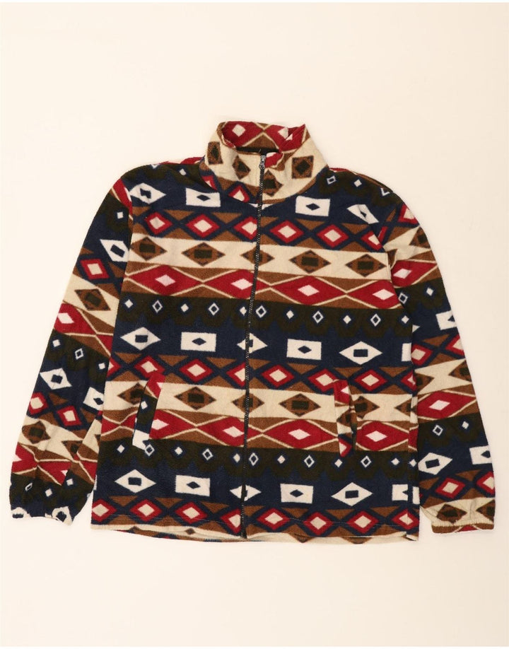 VINTAGE ženska prevelika jakna od flisa UK 16 Veliki višebojni geometrijski