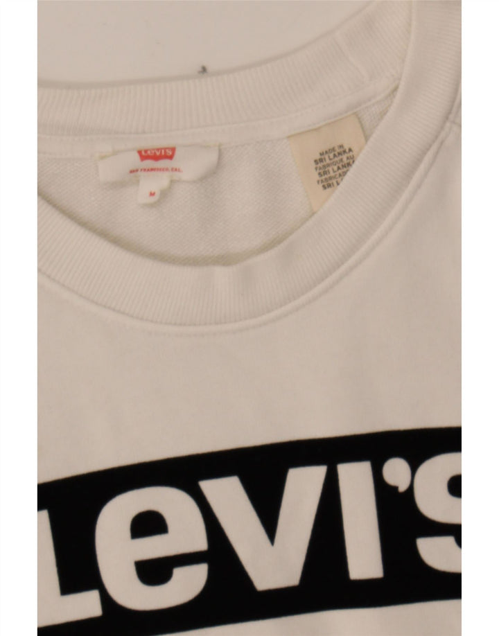 LEVI'S Womens Graphic Crop Sweatshirt Jumper UK 14 Medium Off White Cotton Vintage Levi's and Second-Hand Levi's from Messina Hembry 