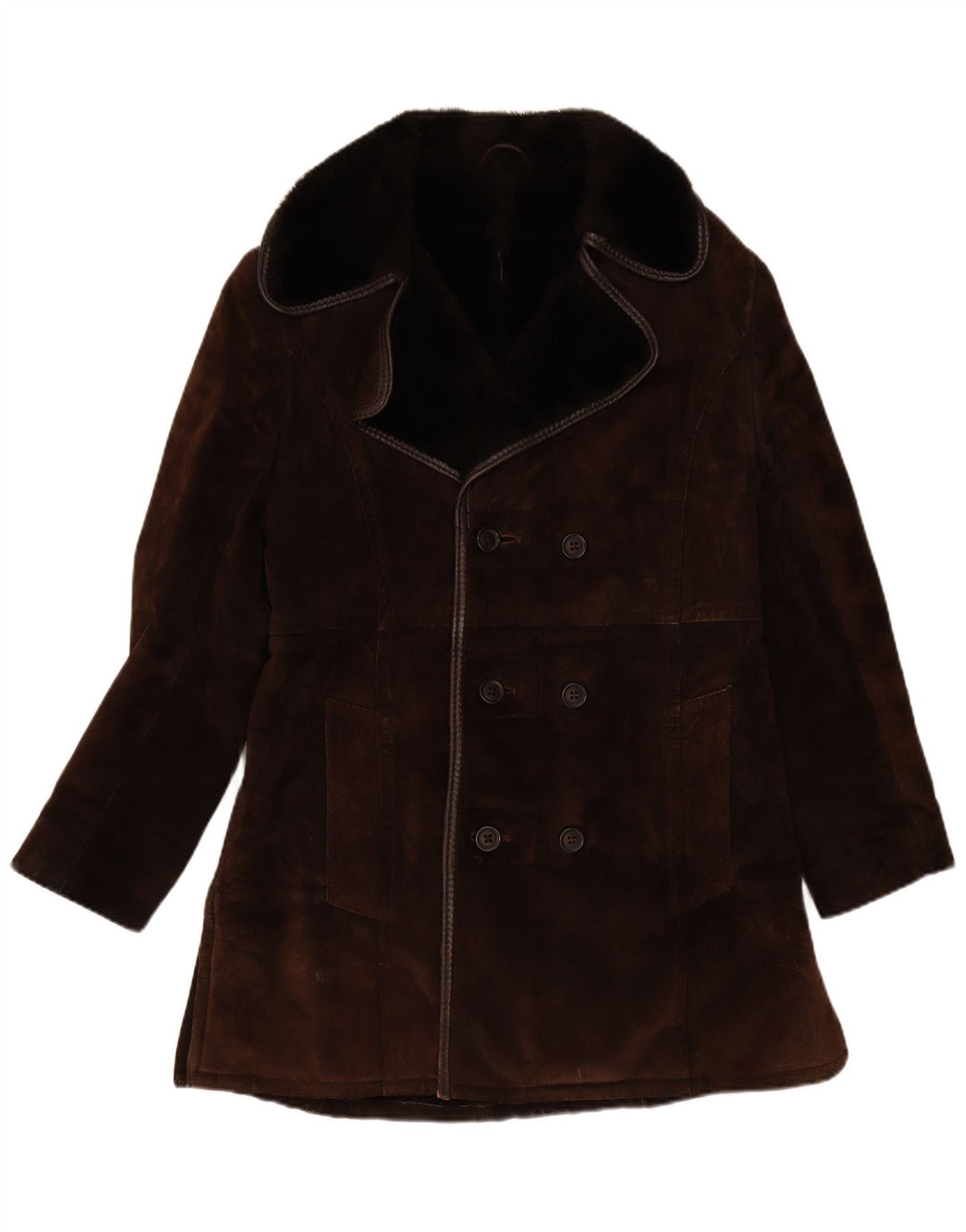 Vintage muški šerpa kaput s dvorednim kopčanjem UK 10 Small Brown