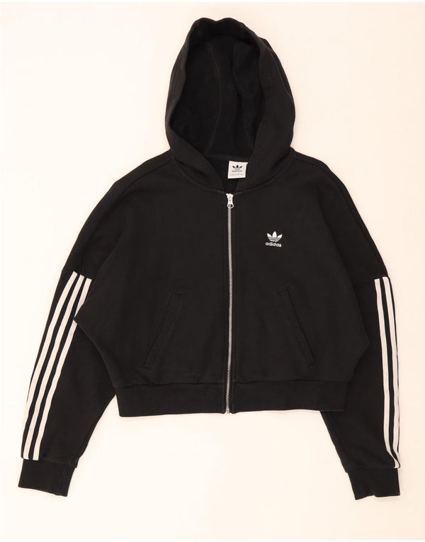 Adidas ženski kratki pulover s kapuljačom s patentnim zatvaračem UK 8 mali crni pamuk