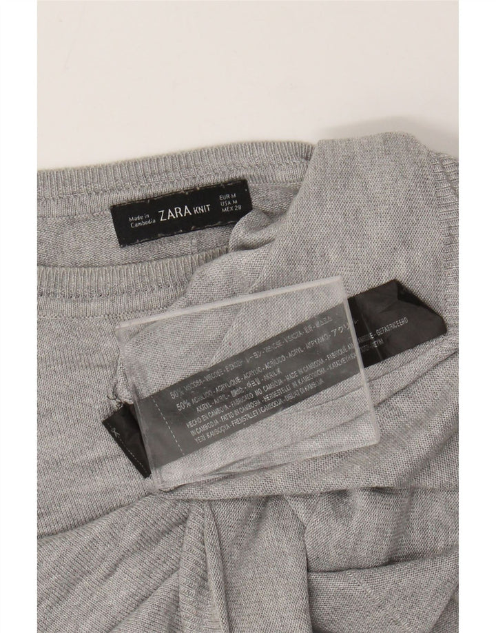 ZARA ženski džemper s morskim izrezom UK 14 Srednje siva prošarana viskoza