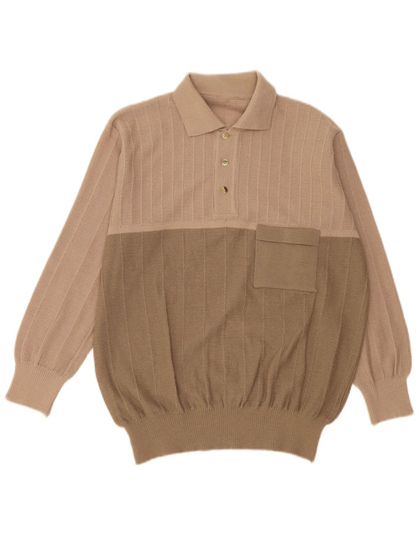 Vintage muški džemper s polo ovratnikom IT 54 XL, bež boja, vuna