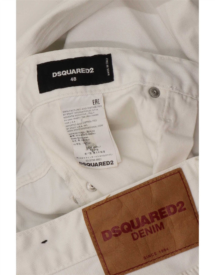 Dsquared2 Muške uske traperice s oskudima W36 L28 Bijeli pamuk