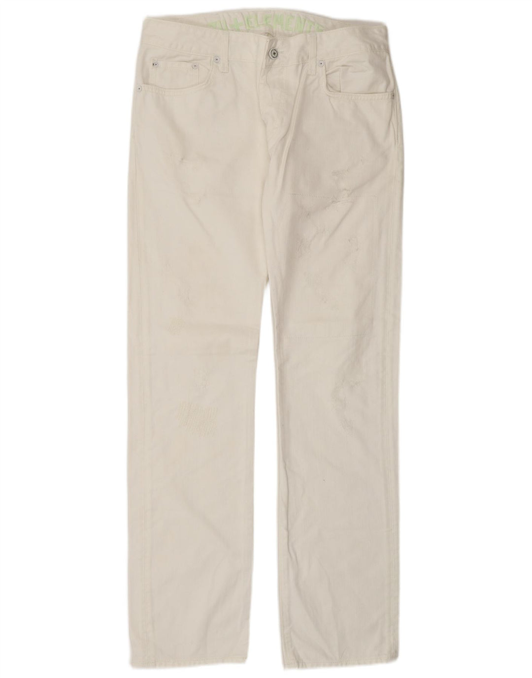 ZU ELEMENTS Ženske ravne traperice s oskudima W32 L34 Bijeli pamuk