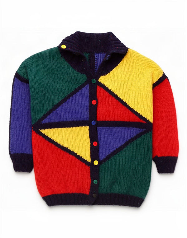 Vintage ženski dugi kardigan pulover UK 20 2XL Višebojni geometrijski