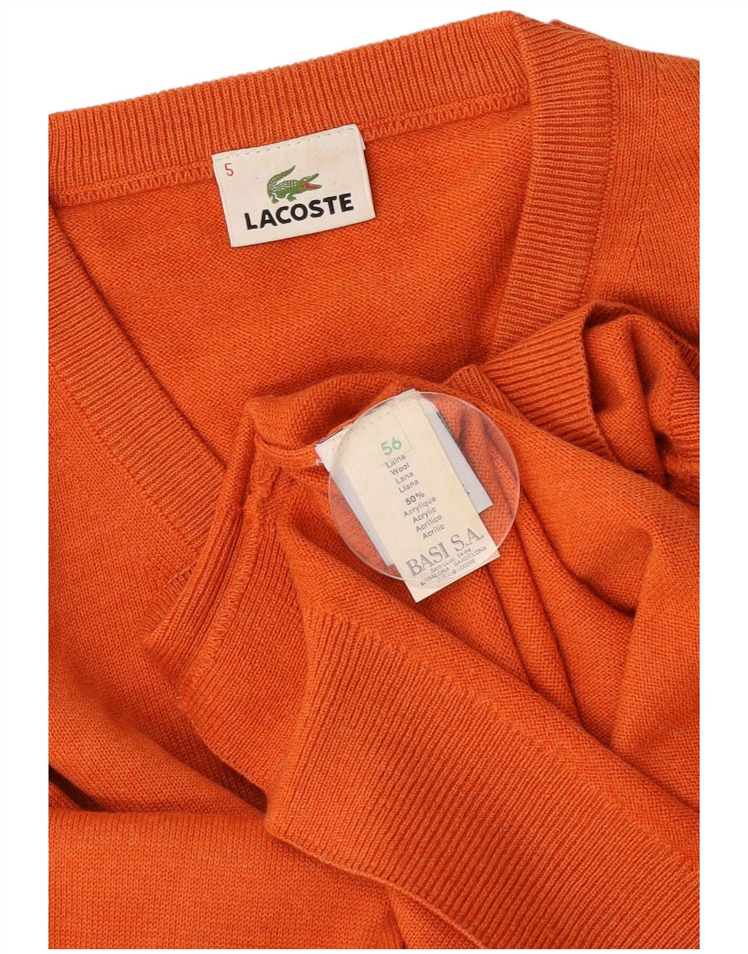Lacoste muški džemper s V-izrezom veličine 6 veliki narančasti vuneni