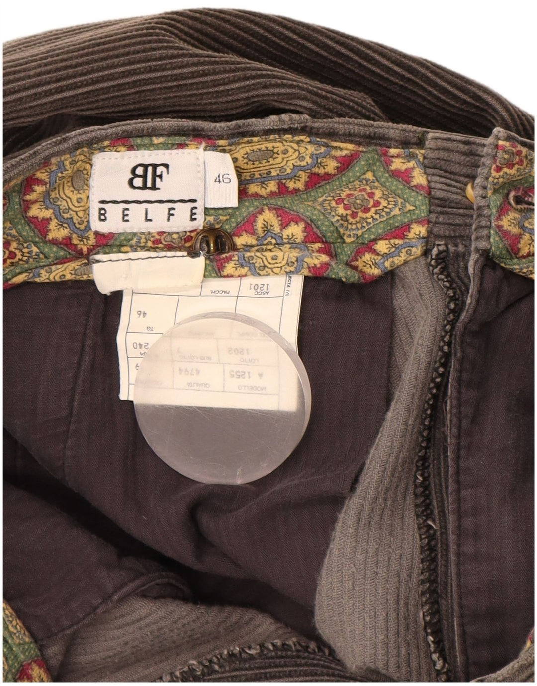 BELFE Muške široke hlače od samta s klinovima IT46 male W30 L28 sive