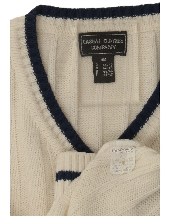 VINTAGE muški džemper s V-izrezom UK 40/42 Srednje bijeli poliakril