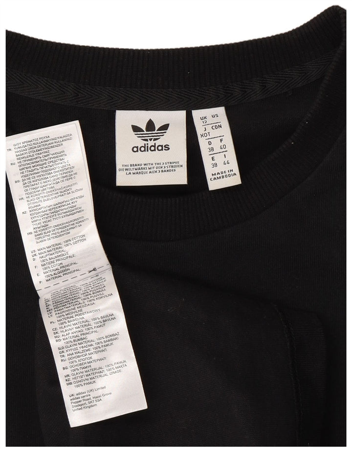 ADIDAS Womens Graphic Top Long Sleeve UK 12 Medium Black Cotton