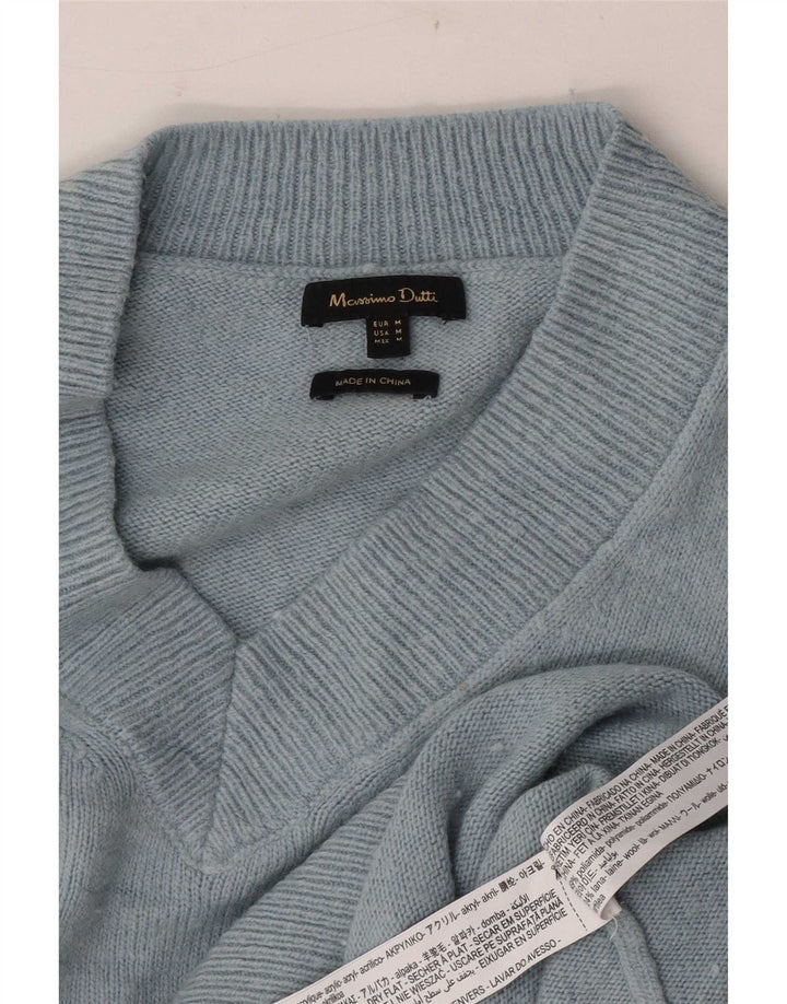 Ženski džemper s V-izrezom Massimo Dutti UK 14 Srednje plavi poliamid