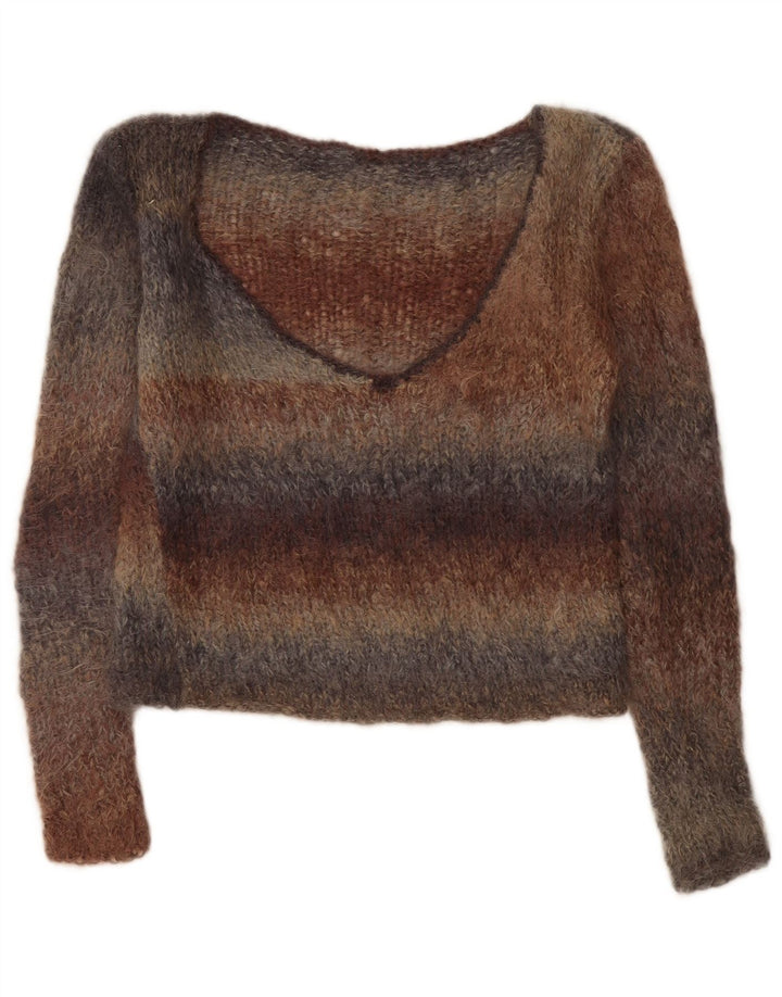 Vintage ženski džemper s V-izrezom UK 14 srednje raznobojnih pruga