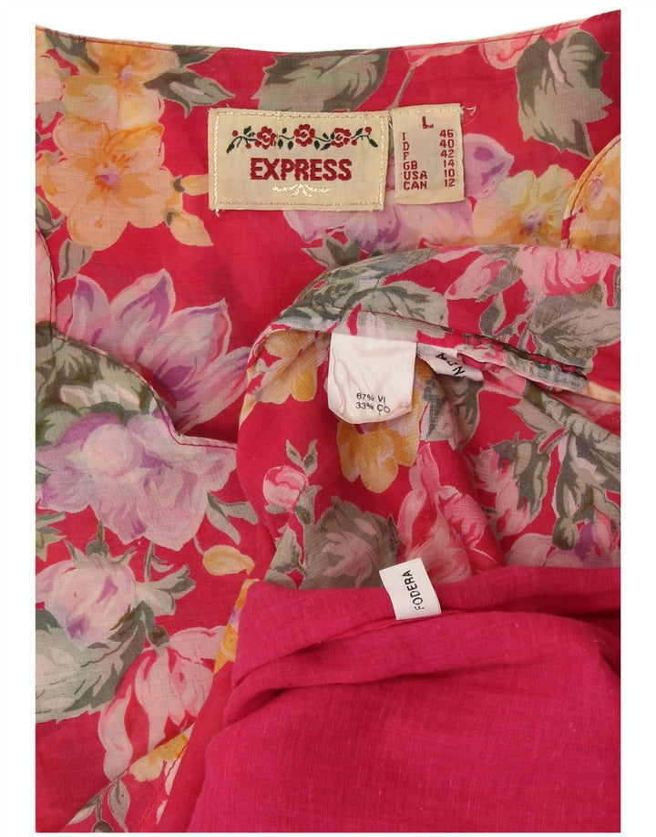 EXPRESS Ženska haljina košulja kratkih rukava UK 14 Velika crvena cvjetna viskoza