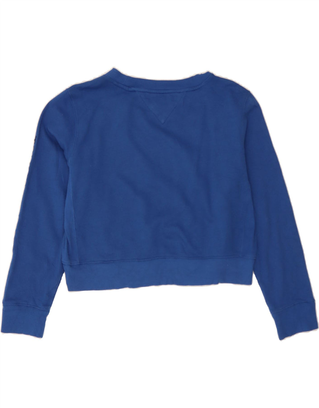 TOMMY HILFIGER Womens Oversized Crop Sweatshirt Jumper UK 10 Small Blue Vintage Tommy Hilfiger and Second-Hand Tommy Hilfiger from Messina Hembry 