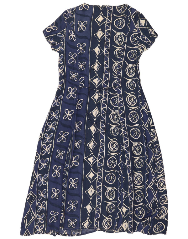 Vintage ženska maksi haljina kratkih rukava IT 48 XL tamnoplava geometrijska