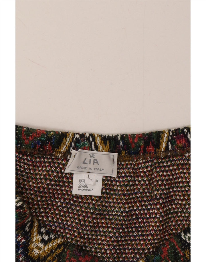 VINTAGE Womens Abstract Pattern Midi Skirt Large W32 Multicoloured Cotton