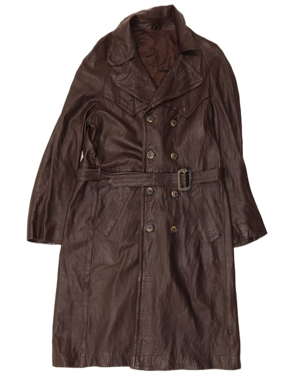 VINTAGE ženski kožni kaput s dvorednim kopčanjem IT 52 2XL smeđa koža