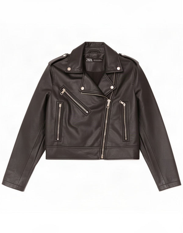 Ženska biciklistička jakna Zara od umjetne kože UK 12 Medium Black Polyurethane