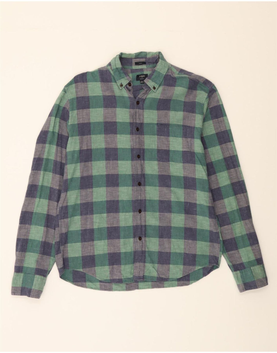 J. CREW Mens Slim Shirt Large Green Check Cotton Vintage J. Crew and Second-Hand J. Crew from Messina Hembry 