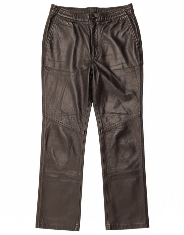 DANIER Ženske ravne kožne hlače UK 16 Large W34 L31 Crna koža