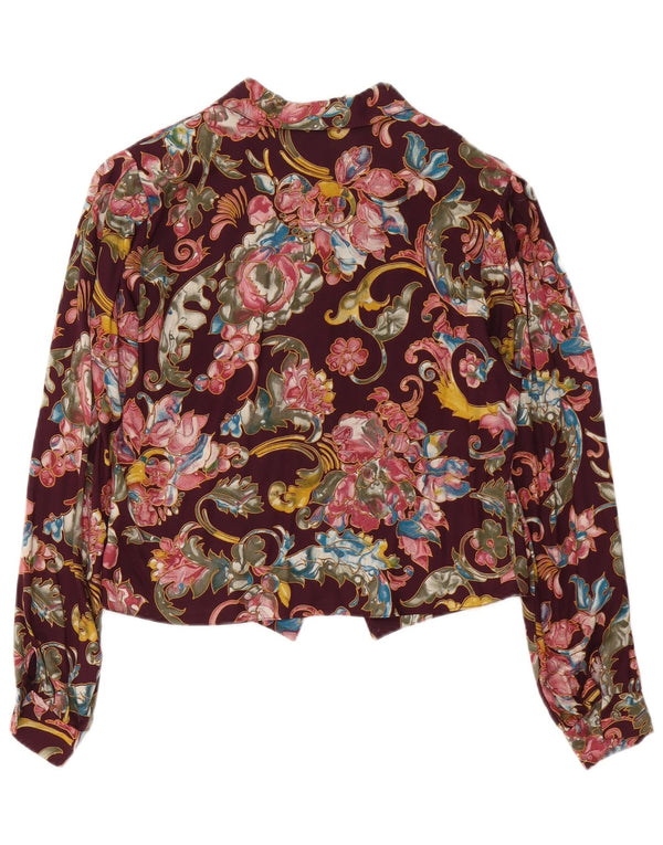 Vintage ženska košulja bluza UK 10 Mala bordo cvjetna viskoza