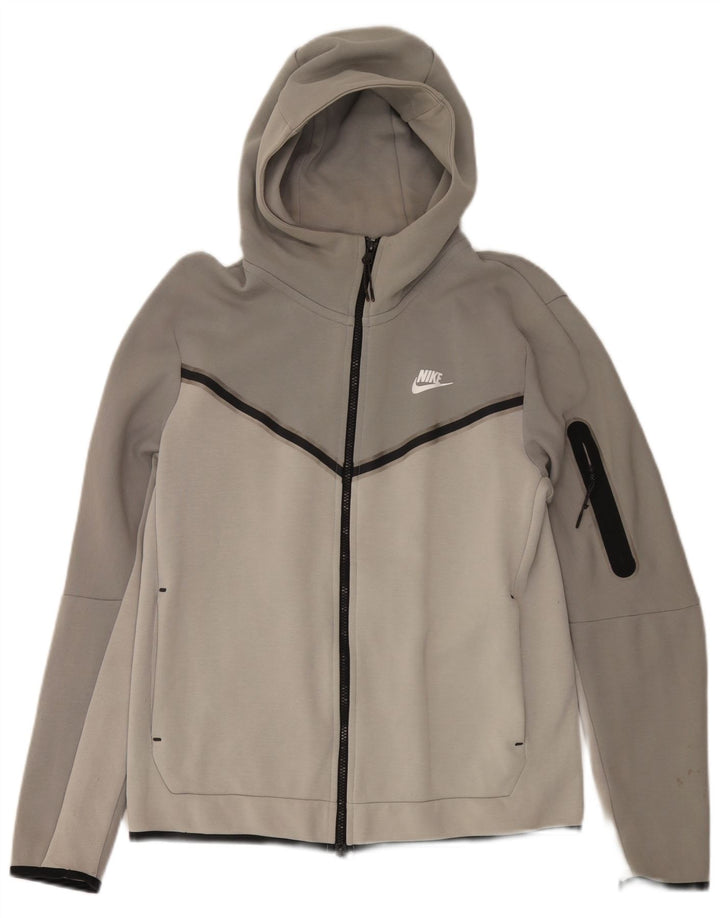 Nike muški pulover s kapuljačom na patentni zatvarač srednje sivi pamuk u blokovima boja