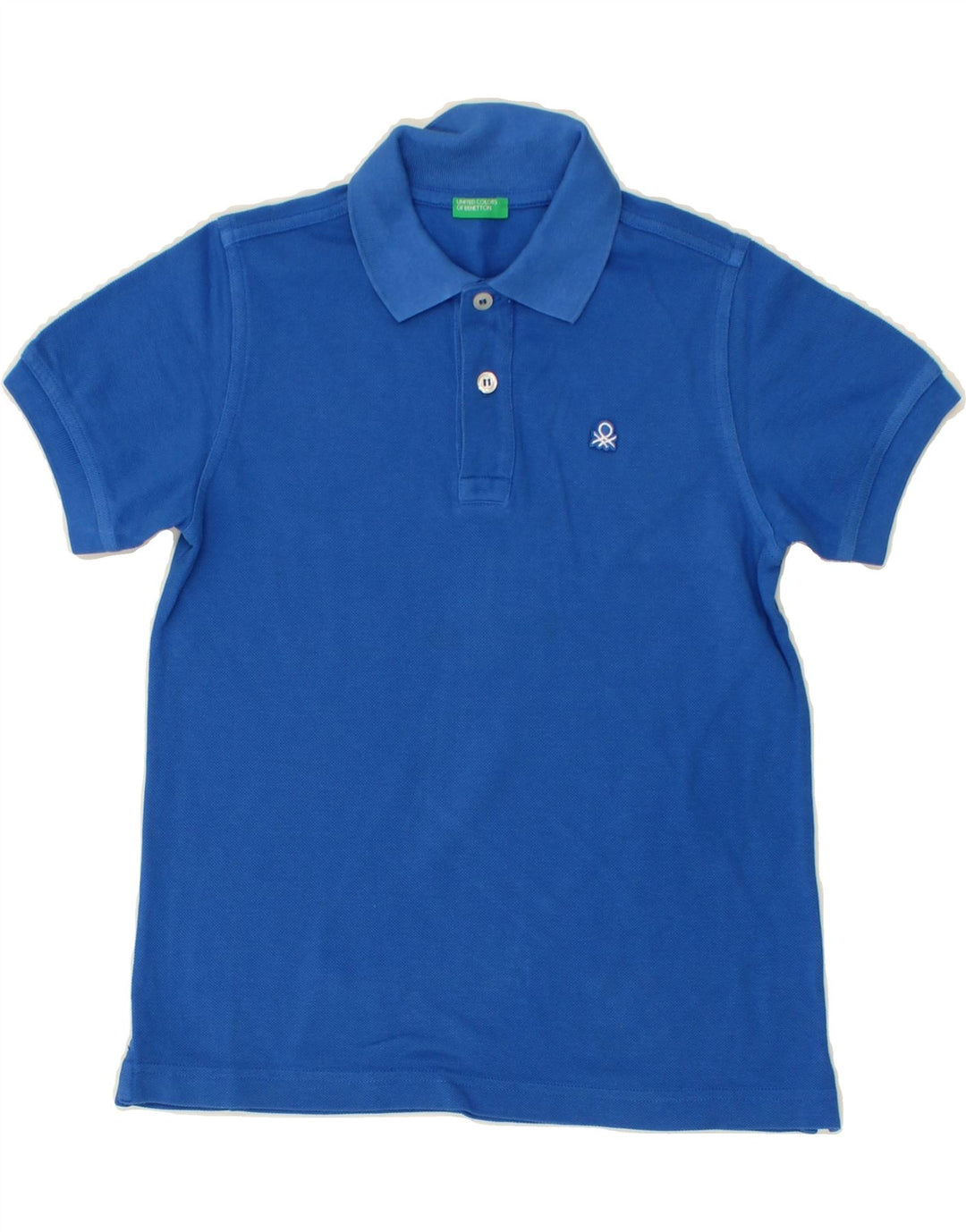 BENETTON Boys Polo Shirt 7-8 Years Medium Blue Cotton Vintage Benetton and Second-Hand Benetton from Messina Hembry 