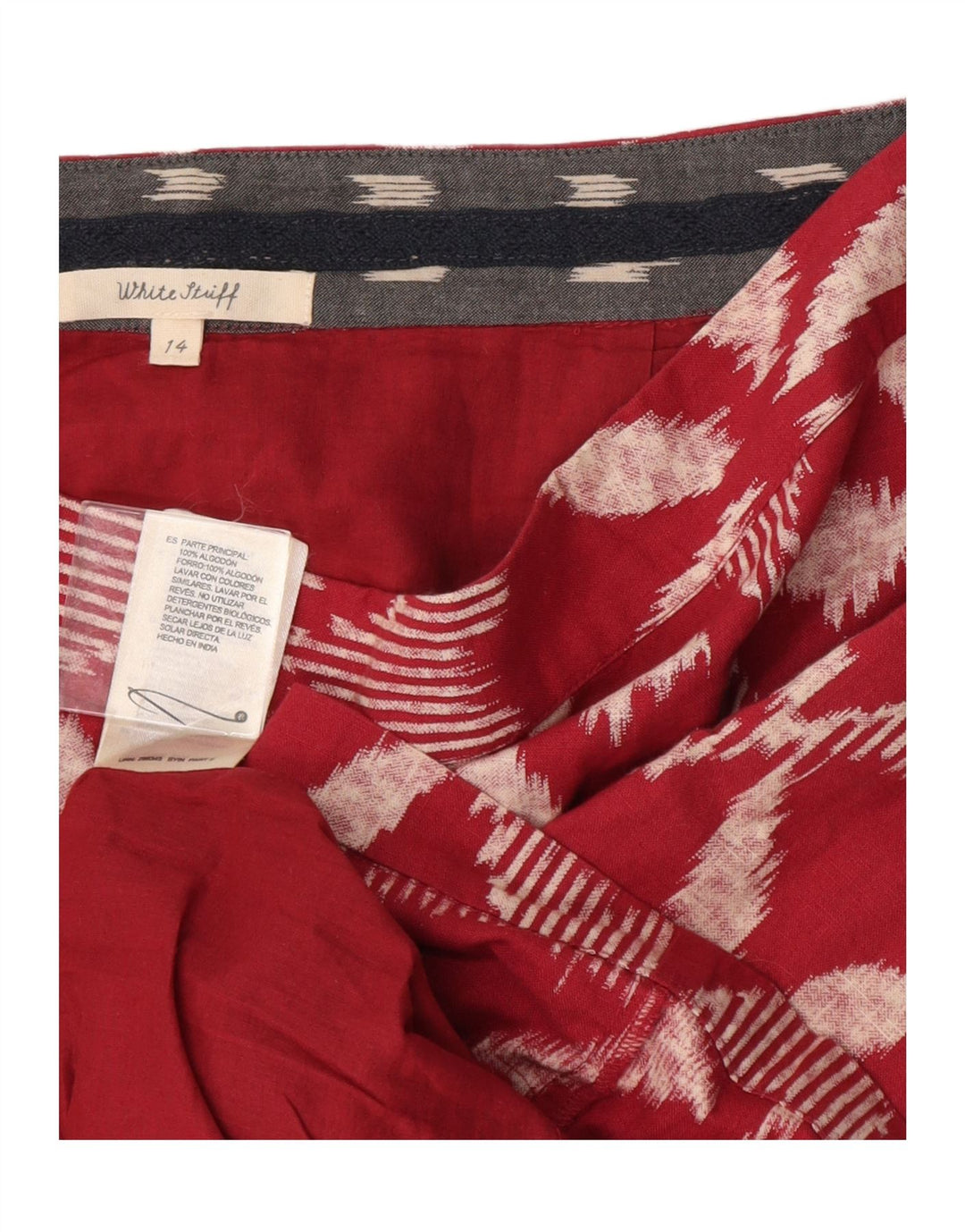 Bijela ženska mini suknja UK 14 Large W34 Bordo cvjetni pamuk