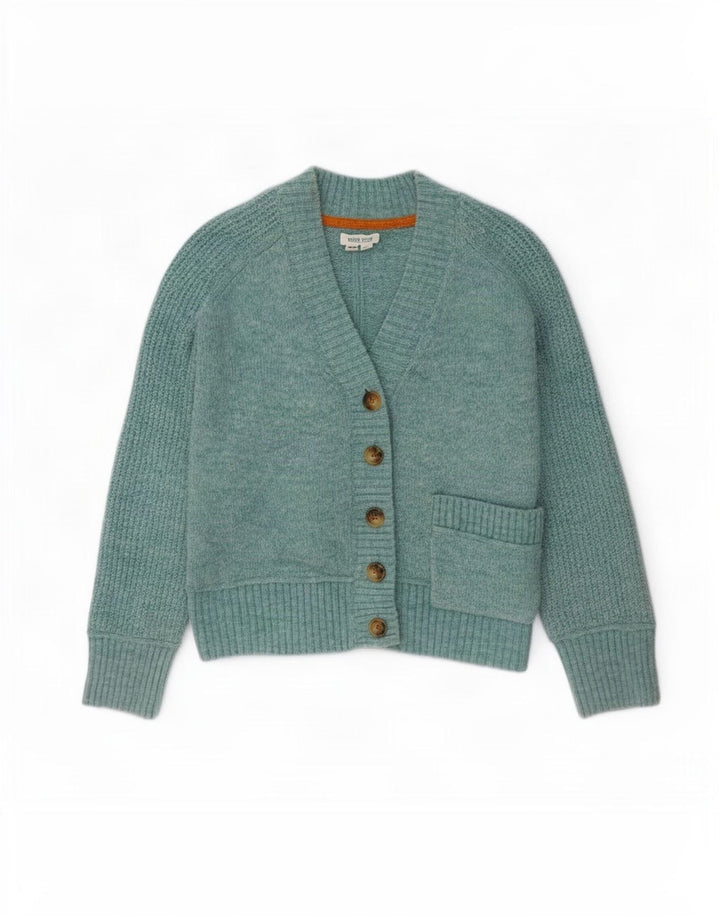 Bijeli ženski kratki kardigan pulover UK 10 Small Blue