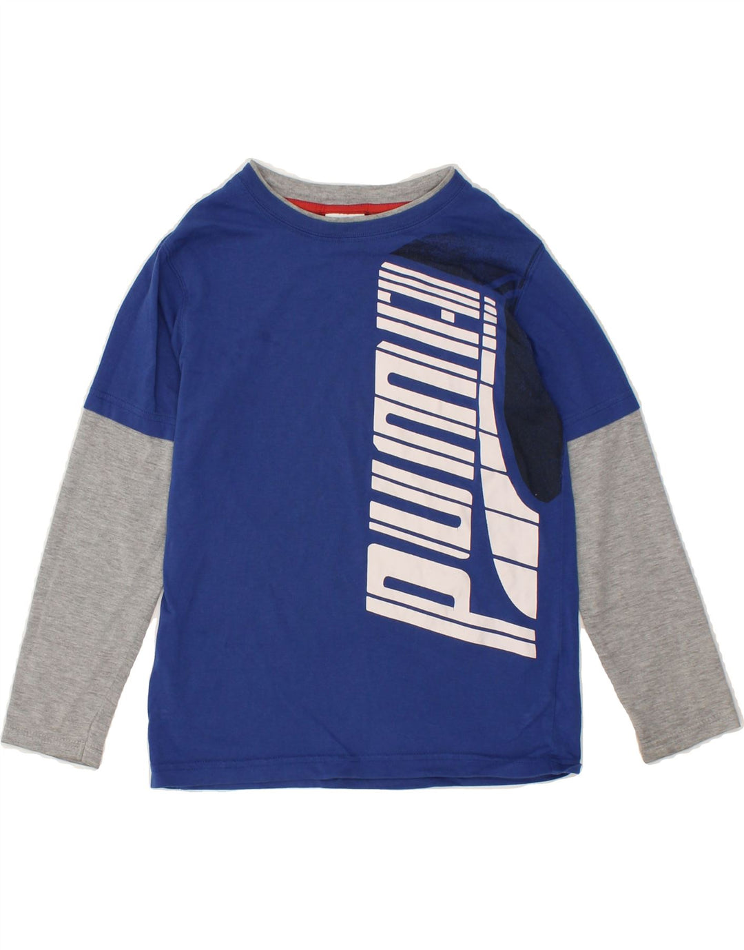 PUMA Boys Graphic Top Long Sleeve 9-10 Years Medium Blue Colourblock Vintage Puma and Second-Hand Puma from Messina Hembry 