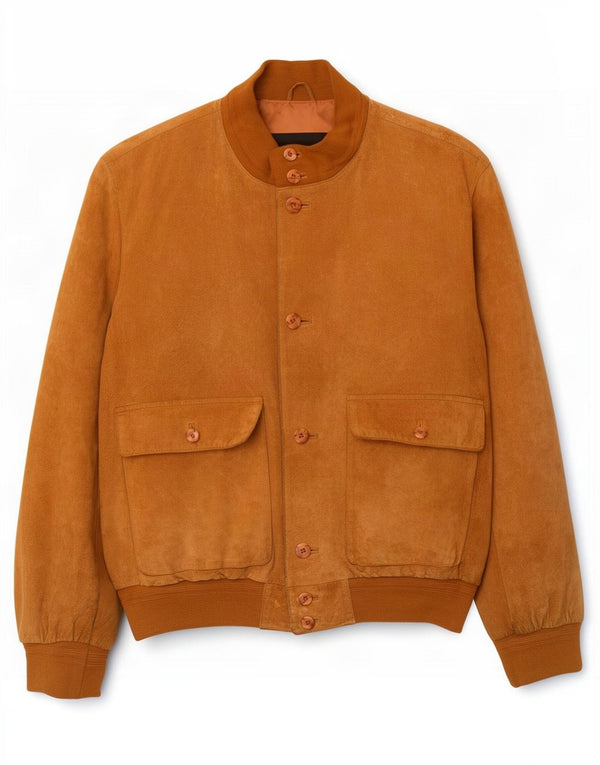Vintage Mens Suede Bomber Jacket IT 54 2XL Brown Leather
