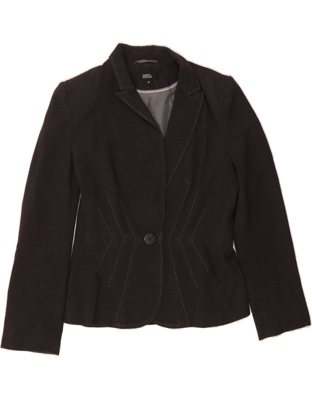 MARKS & SPENCER Womens 1 Button Blazer Jacket UK 10 Small Black Polyester Vintage Marks & Spencer and Second-Hand Marks & Spencer from Messina Hembry 
