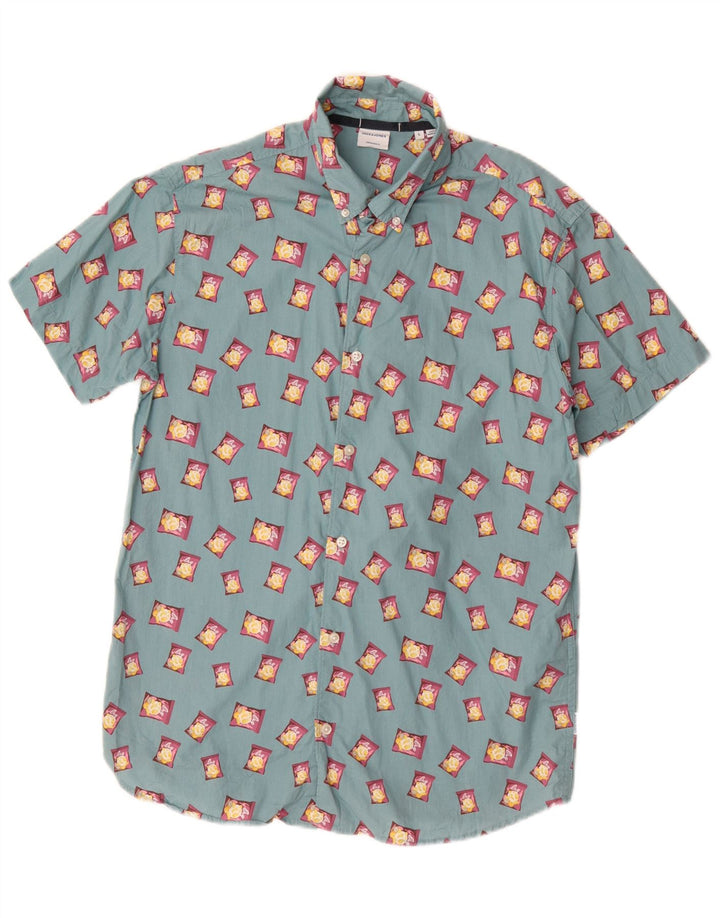 JACK & JONES Mens Short Sleeve Shirt Large Grey Geometric Cotton Vintage Jack & Jones and Second-Hand Jack & Jones from Messina Hembry 